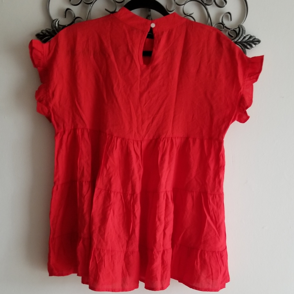 MIHOLL Red Ruffle Babydoll Top NWOT - Picture 6 of 7